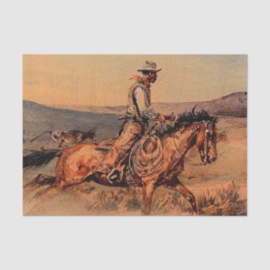 “Riding Herd” Westerse kunst van Edward Borein Tissuepapier (Voorkant)