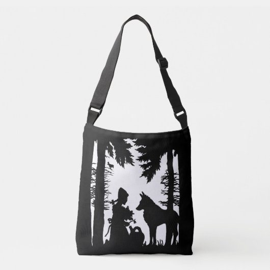Riding Hood Black Silhouette op White Forest Wolf Crossbody Tas (Voorkant)