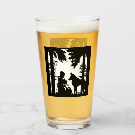 Riding Hood onder de bomen Silhouette Wolf Glas (Voorkant gevuld)