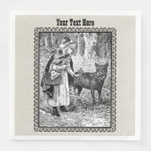 Riding Hood Wolf Praten in Bossen Zwart Wit Servet (Voorkant)