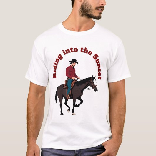 Riding into the Sunset - Cowboy op Paard T-shirt (Voorkant)