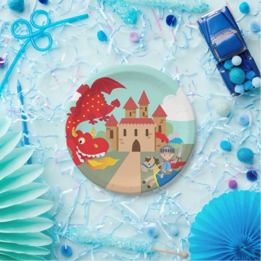 Riding Knight en Red Flying Dragon Papieren Bordje (Feest)