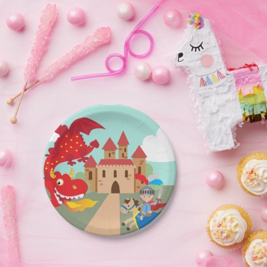 Riding Knight en Red Flying Dragon Papieren Bordje (Feest)
