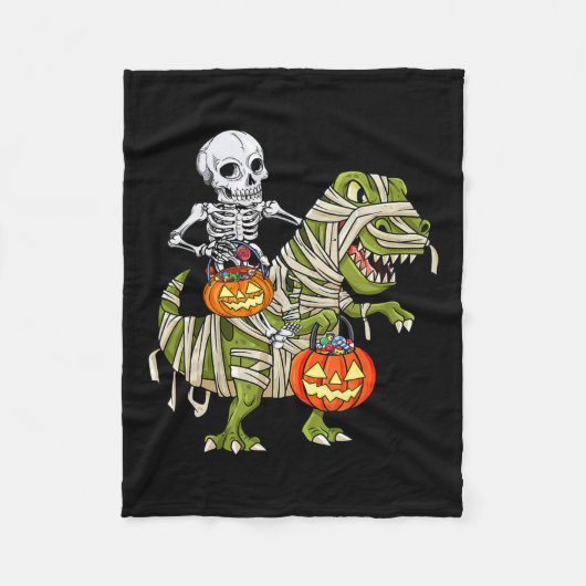 Riding Mummy Dinosaur T Rex Halloween Funny Pumpki Fleece Deken (Voorkant)