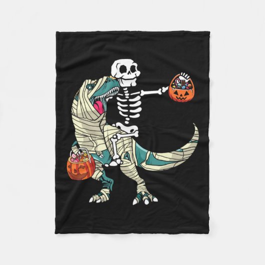 Riding Mummy Dinosaur T Rex Halloween Funny Pumpki Fleece Deken (Voorkant)