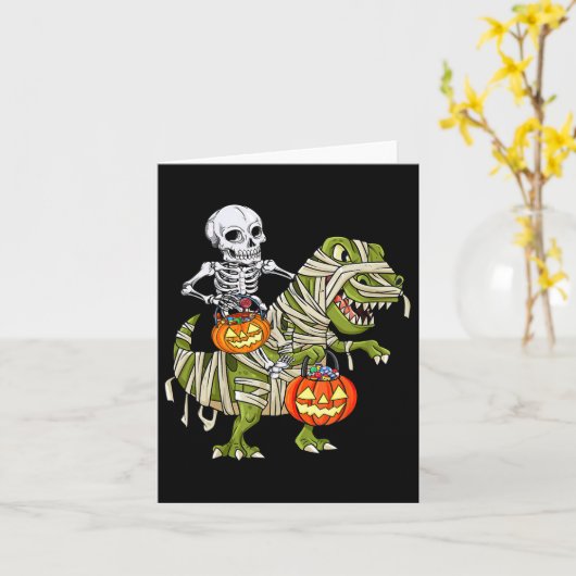 Riding Mummy Dinosaur T Rex Halloween Funny Pumpki Kaart (Gele Bloem)