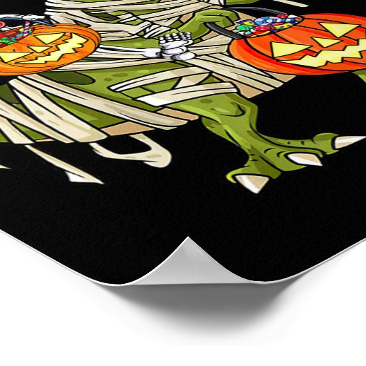 Riding Mummy Dinosaur T Rex Halloween Funny Pumpki Poster (Hoek)