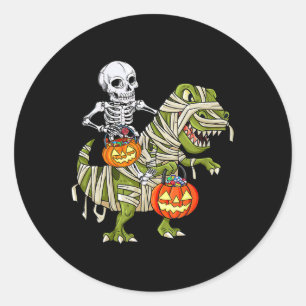 Riding Mummy Dinosaur T Rex Halloween Funny Pumpki Ronde Sticker