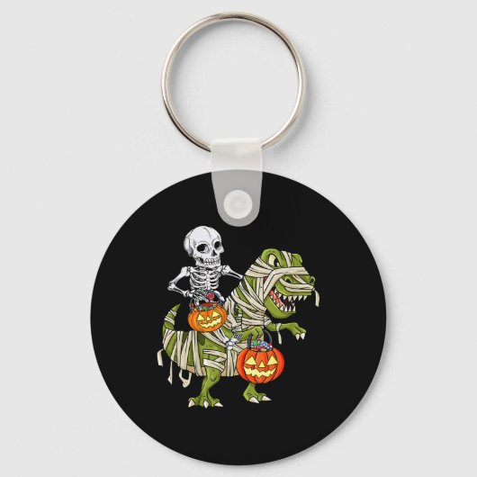 Riding Mummy Dinosaur T Rex Halloween Funny Pumpki Sleutelhanger (Voorkant)