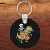 Riding Mummy Dinosaur T Rex Halloween Funny Pumpki Sleutelhanger (Voorkant)