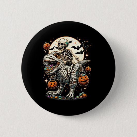 Riding Mummy Dinosaur T Rex Kinder Jongens Mannen  Ronde Button 5,7 Cm (Voorkant)