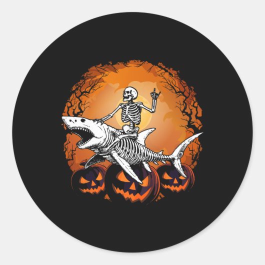 Riding Shark Lazy Halloween Kostuum Funny Animal Ronde Sticker (Voorkant)