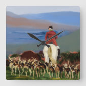 Riding to the Hounds Wall Clock  Vierkante Klok (Voorkant)