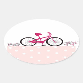 Riding voor een Roze Roze Bicyle Ovale Sticker