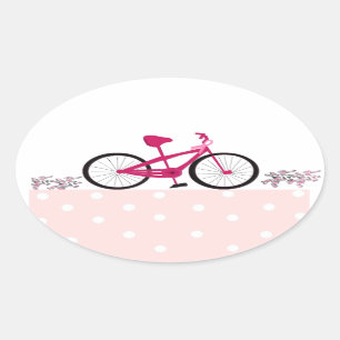Riding voor een Roze Roze Bicyle Ovale Sticker