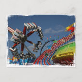 Ridt op een beurs in een graafschap tegen een blau briefkaart (Voorkant)