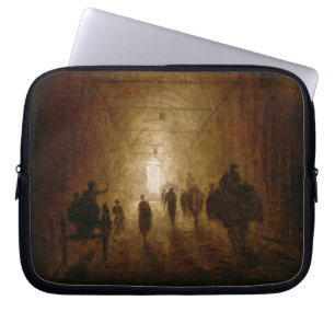 Rieders en voetgangers die door een aangesloten P  Laptop Sleeve
