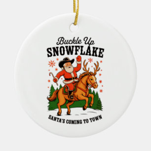 Riem Vast Sneeuwvlok Rodeo Cowboy Kerstman Kerstmi Keramisch Ornament