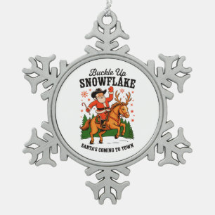 Riem Vast Sneeuwvlok Rodeo Cowboy Kerstman Kerstmi Tin Sneeuwvlok Ornament