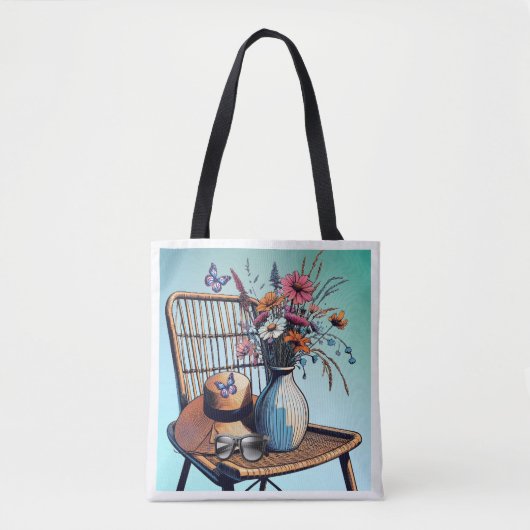 Rieten en bloemen Zomervibes Tote Bag (Voorkant)