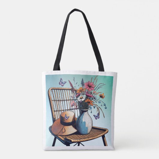 Rieten en bloemen Zomervibes Tote Bag (Achterkant)
