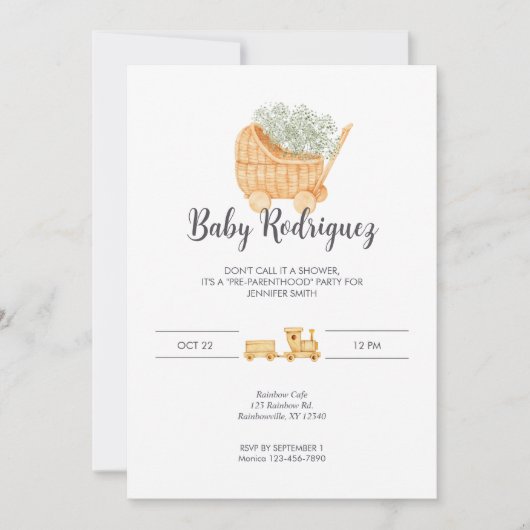 Rieten en Hout Baby - Grey Invitation Kaart (Voorkant)