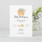 Rieten en Hout Baby - Grey Invitation Kaart (Staand voorkant)