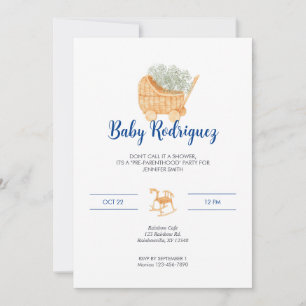 Rieten koets & schommelpaard Baby - Blauw Kaart