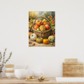 Rieten mand met pompoenen Herfst Poster (Keuken)