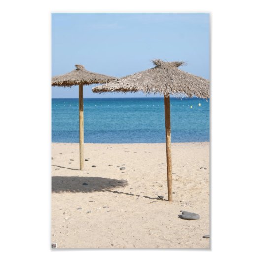 Rieten strandparasols foto afdruk (Voorkant)
