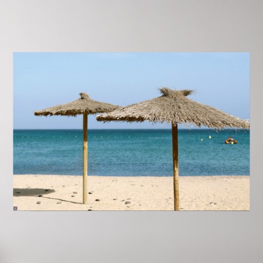 Rieten strandparasols poster (Voorkant)