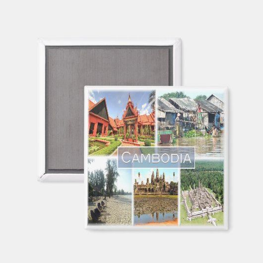 Rif. KH *Cambodja, Angkor Wat, Phonom Penh, koelka Magneet (Voorkant / Achterkant)