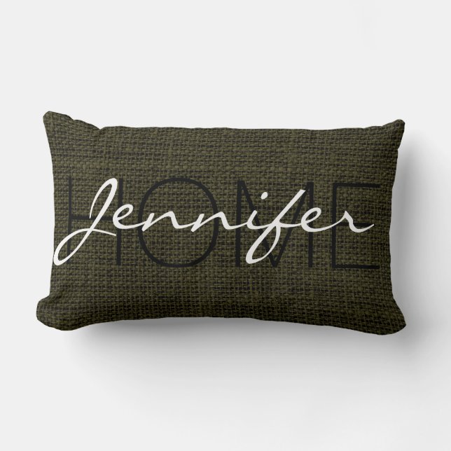 Rifle green Burlap Rustic Monogram Kussen (Voorkant)