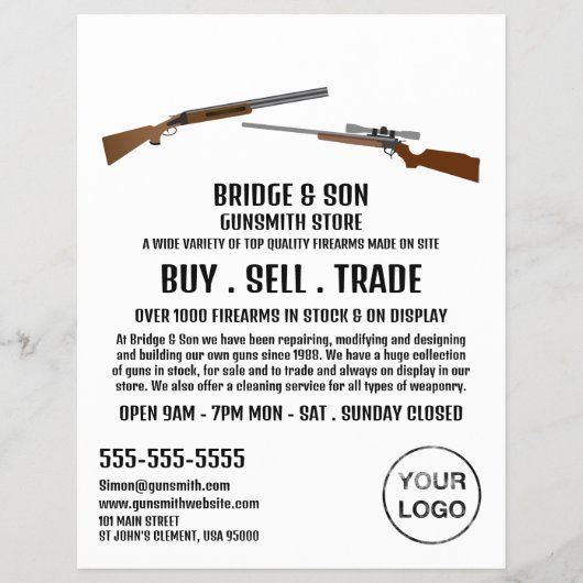 Rifle & Shotgun, Gunsmith, Gunstore Adverteren Flyer (Voorkant)