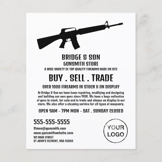 Rifle Silhouette, Gunsmith, Gunstore Adverteren Flyer (Voorkant)