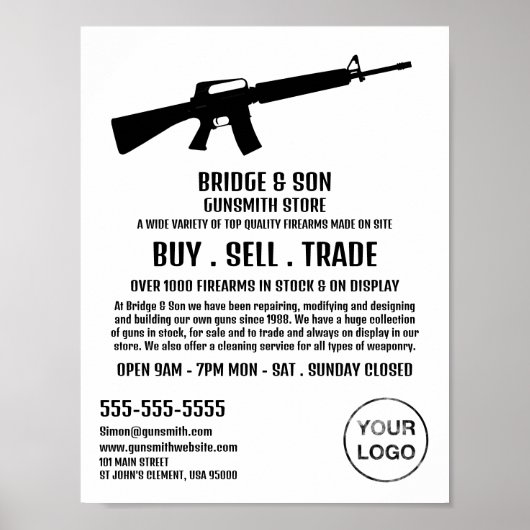 Rifle Silhouette, Gunsmith, Gunstore Adverteren Poster (Voorkant)