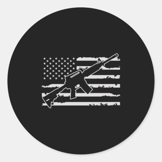 Rifle Weapon American Flag Ronde Sticker (Voorkant)