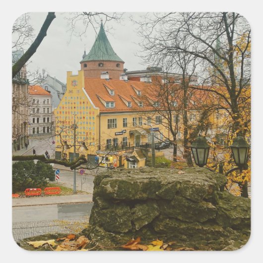 Riga in de herfst vierkante sticker (Voorkant)