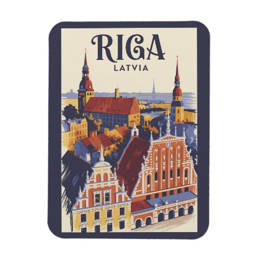 Riga Latvia Illustration Travel Art Vintage Magneet (Verticaal)