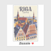 Riga Latvia Illustration Travel Art Vintage Sticker (Vel)
