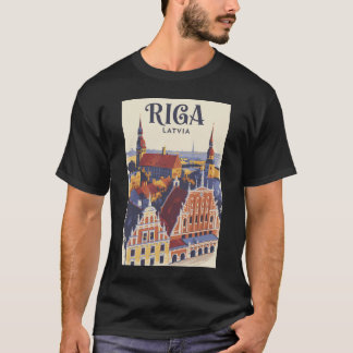 Riga Latvia Illustration Travel Art Vintage T-shirt