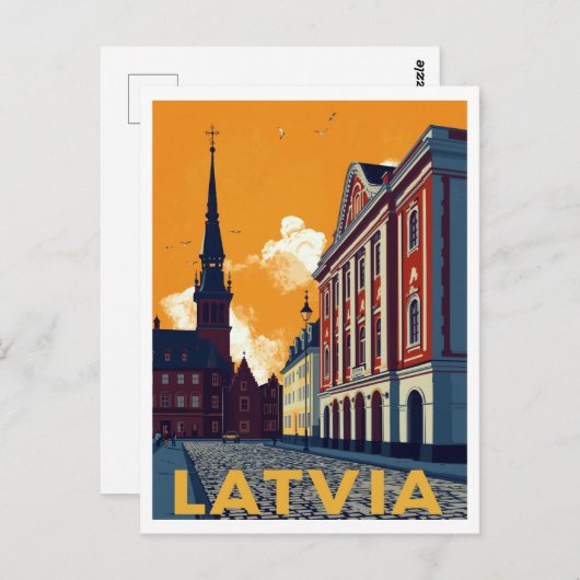 Riga Latvia Old Town Retro Briefkaart (Voorkant / Achterkant)