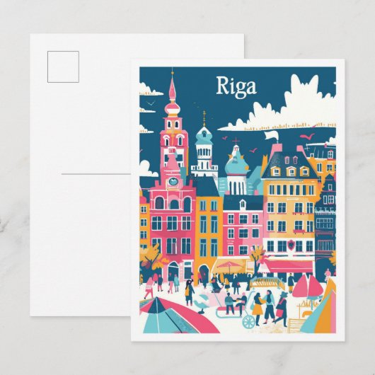 Riga Letland Art Vintage Travel Illustratie Briefkaart (Voorkant / Achterkant)