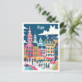 Riga Letland Art Vintage Travel Illustratie Briefkaart (Staand voorkant)