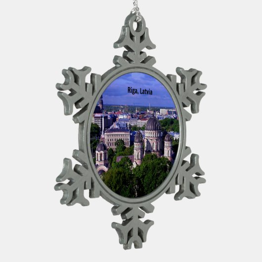 Riga, Letland cityscape Tin Sneeuwvlok Ornament (Links)