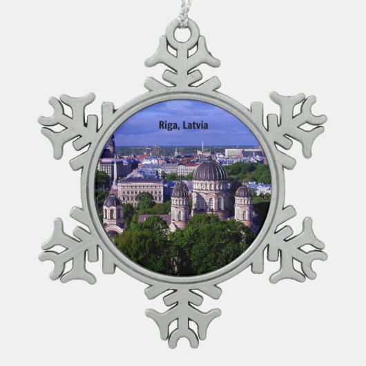 Riga, Letland cityscape Tin Sneeuwvlok Ornament (Voorkant)