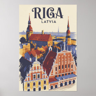 Riga Letland Illustratie Reis Kunst Vintage Poster