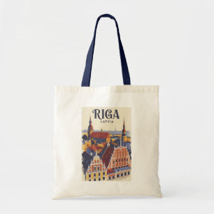 Riga Letland Illustratie Reis Kunst Vintage Tote Bag