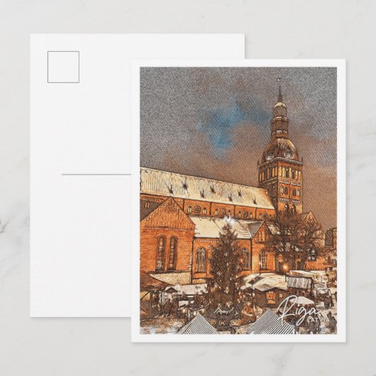 Riga Letland Kleurpotlood Stadslandschap Briefkaart (Voorkant / Achterkant)