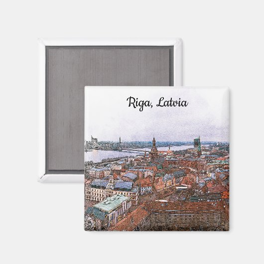 Riga, Letland Panorama Uitzicht Magneet (Voorkant / Achterkant)